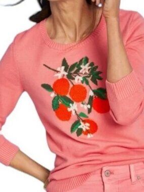 Talbots Oranges and Orange Blossoms 3/4 Sweater in Coral - Size M